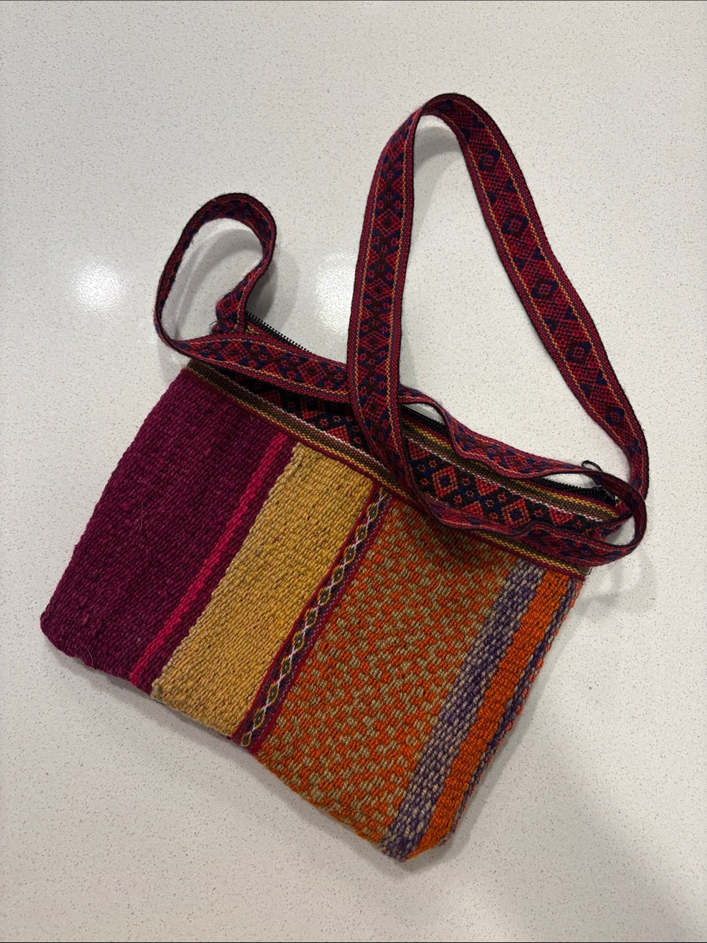 Handwoven Multicolor Stripe Crossbody Bag - Pink, Mustard & Orange